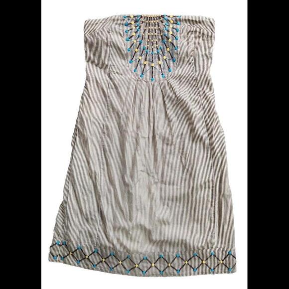 Maeve Dresses & Skirts - Anthropologie Maeve Dress 6 Striped Brown Embroidered Strapless Smocked Boho Sun